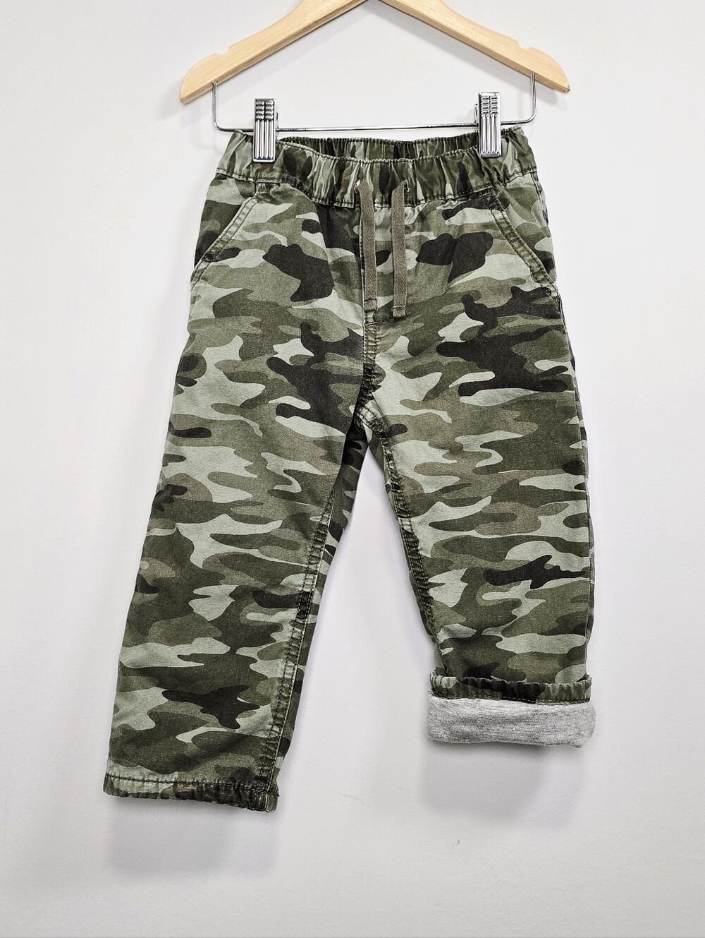 GAP kid's Camo Lined Pull On Denim Pants -Green With Drawstring Cotton